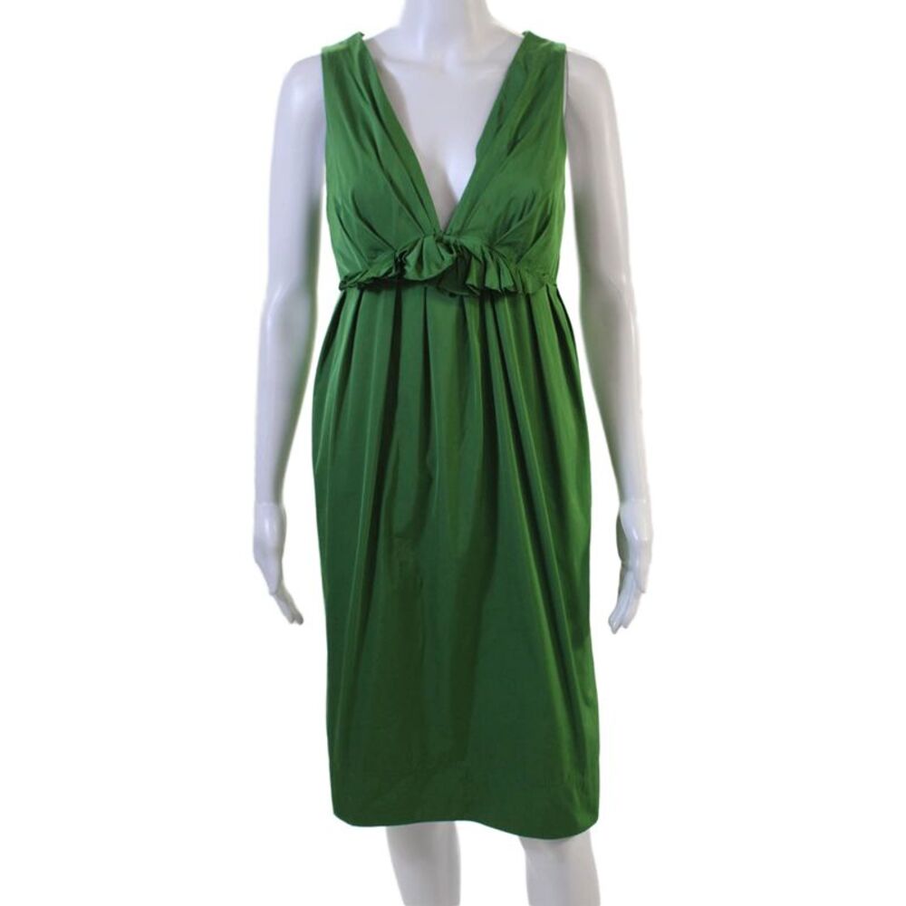 Lida Baday Womens Green V-Neck Shift Dress Sleeveless Zip Size 8